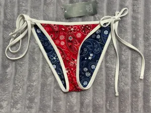 wild fable Red & Navy Paisley Tie-Side Bikini Bottom thumbnail 1