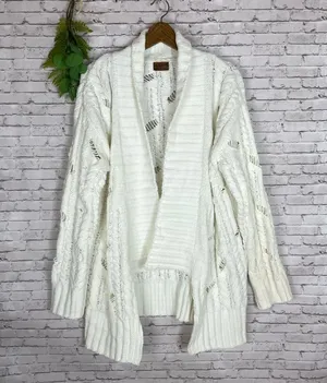 POL White Chenille Open Knit chunky Longline Cardigan thumbnail 1