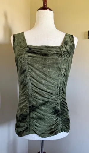 Sami & Jo Olive Green Ruched Square Neck Sleeveless Top M‎ thumbnail 1