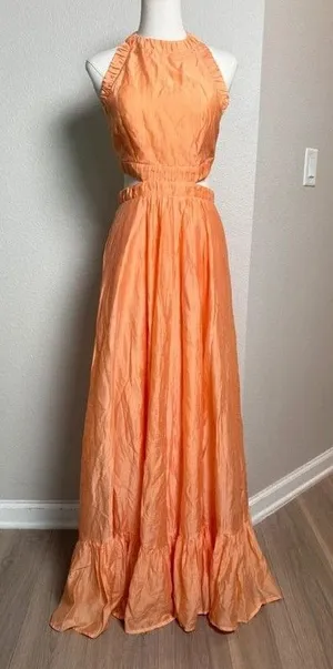 Sabina Musayev Peach Sierra Cutout Halter Maxi Dress Size S thumbnail 1