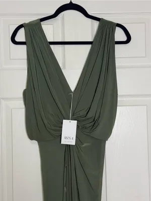 MISA Los Angeles Leza Gathered Crossover Sleeveless Tulip Maxi Dress in Green L thumbnail 4