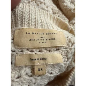 Sézane La Maille Wool Pom Pom Pointelle Cable Knit Sweater Cream XS Mock Neck‎ thumbnail 5