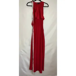 Zara Red Satin Maxi Dress XS Draped Neck Ruched Waist Sleeveless Evening Gown thumbnail 7