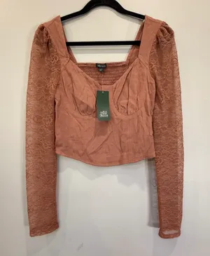 Wild Fable Women’s Small Brown Lace Long Sleeve Corset Crop Top NWT thumbnail 1