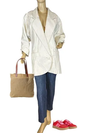 Wilson's Leather VINTAGE 1980'S WHITE LEATHER OVER-SIZED JACKET (S) thumbnail 1