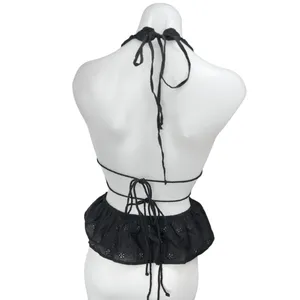 Zara Black Halter Sleeveless Crochet Open Knit Peplum Blouse Cami Top Size M thumbnail 7