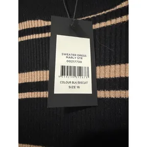 Arna York Collection Marly STR Sweater Dress Black Biscuit‎ Striped Midi Size 16 thumbnail 3