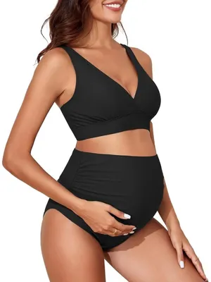 Maternity Swimsuit Bikini High Waisted Pregnancy Bathing Suit Two Piece SMALL thumbnail 1