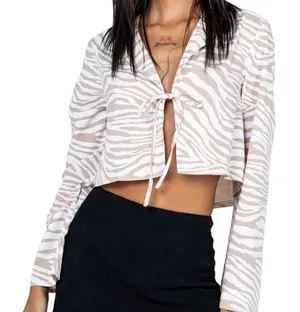 Princess Polly Cropped Linen Long Sleeve Top Medium / 6 thumbnail 1