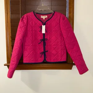 NWT $138 Anthropologie x DOLAN Pink Bow-Front Linen Quilted Lady Jacket S thumbnail 3