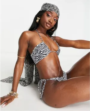 South Beach nwt size 4 Zebra Print Bikini Top Black & White asos thumbnail 1