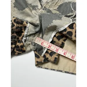 POL Camo Leopard Denim Shorts Size S Distressed Raw Hem Mixed Print Boho Shorts thumbnail 9