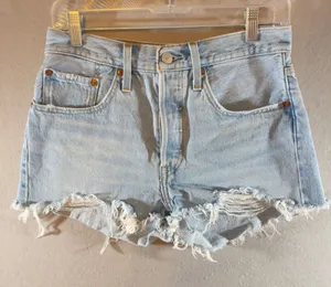 532 | Levi's 501 Original Womens High Rise Distressed Denim‎ Shorts Light Wash thumbnail 1