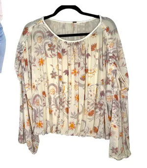 Free People Wildflower Honey Floral Cream Blouse Size Small thumbnail 1