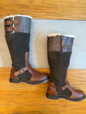 Pajar Knee High Buckle Boots Brown Leather Suede Cozy Winter Boots Size 8-8.5 thumbnail 4