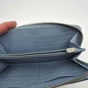 Coach Zip Around Wallet Dusty Blue Pebbled Leather Wallet thumbnail 6