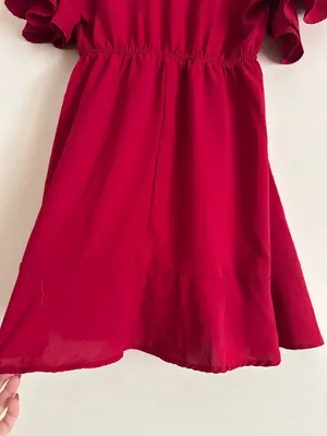 SheIn Red Flutter Sleeve Deep V Neck Fit & Flare Mini Dress L 8/10 thumbnail 7