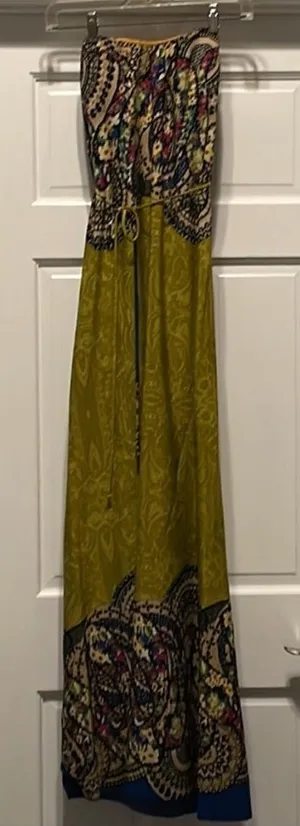 Hello miss-strapless paisley, satin‎ maxi dress L thumbnail 1