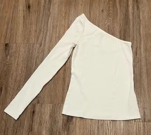 Old Navy White ribbed one sleeve knit top thumbnail 1