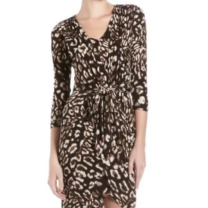 BCBGMAXAZRIA Zaria Wrap Dress Leopard Print Tie Waist 3/4 Sleeve Size S thumbnail 4