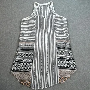 Pants Store Mini Dress Women's Large Halter V-Neck Black/Brown Stripe Summer thumbnail 8