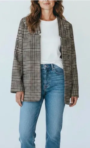 Soft Surroundings St. James Blazer M Gray Plaid Dark Academia Oversized Classic thumbnail 1
