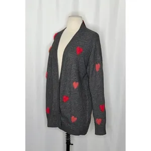 NWT!! CELEBRATE‎ TOGETHER Heart Cardigan Sweater Grey Pink Red Hearts Large thumbnail 4