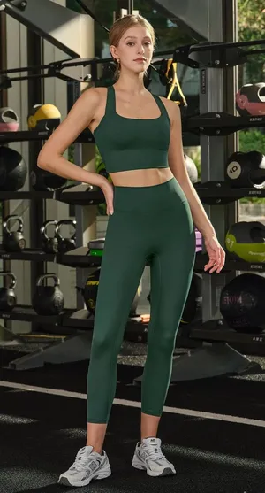 Berlook Activewear High-Waist Forest Green Seamless Leggings 24” thumbnail 1