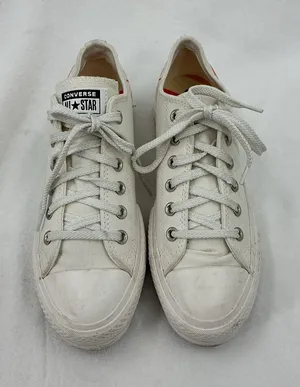 Converse Low Top Canvas Sneakers - Off-White with Red Accent B32 thumbnail 1