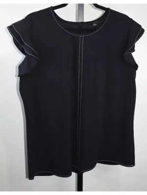 Worthington Black Contrast Stitch Top Size XL Ruffle Sleeve thumbnail 1