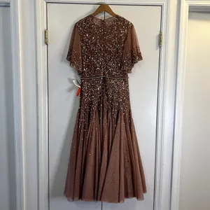 Mac Duggal Pink Cape Sleeve Beaded Tea Length Drop Waist Dress size 6 C9 thumbnail 10