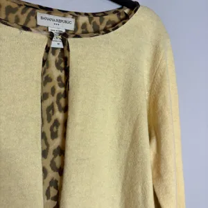 Y2K Banana Republic Angora Rabbit Hair Wool blend Silk lined yellow cardigan thumbnail 2