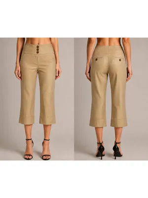 Cache Crop Gold Metallic Pant 3" Wide Waist Self Belt Stretch New $118 NWT Sz 6 thumbnail 2