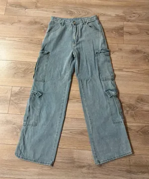 Light Wash Y2K Baggy Wide Leg Cargo Jeans Size M thumbnail 1