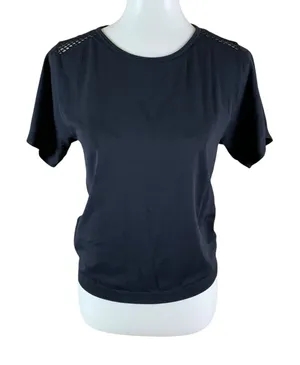Varley Black Mesh Back‎ Athleisure Activewear Short Sleeve Performance Tee XS thumbnail 1