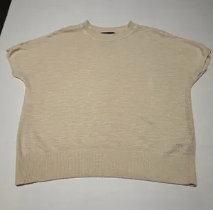 Banana Republic Women Beige Linen Rayon Knit‎ Short Sleeve Crew Neck Sweater M thumbnail 1