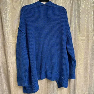Free‎ People High Hopes Blue Black Chunky Knit Sweater Cardigan Small thumbnail 2