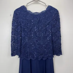 Alex Evenings Navy Blue Sequin Lace Chiffon Midi Special Occasion Dress Size‎ 6 thumbnail 5