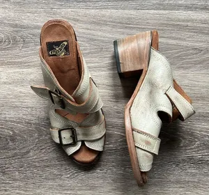FREEBIRD by Steven Women’s Leather Strap Block Heel Sandals Distressed Sandal 8 thumbnail 1