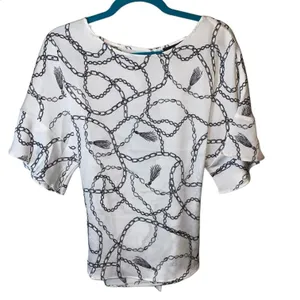The Limited White Chain Print‎ Flutter Sleeve Tie Back Blouse Small thumbnail 1