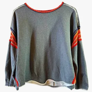 Natural Life Charcoal Tribal Trim Boho Sweatshirt Oversized Size S/M thumbnail 5