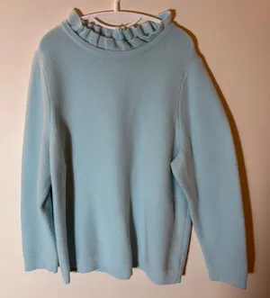 Talbots Plus Sky Blue Ruffled‎ Neck Textured Knit Sweater Size 3X thumbnail 1