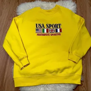 Forever 21 Vintage Style Yellow USA Sport Crewneck Sweatshirt L thumbnail 1