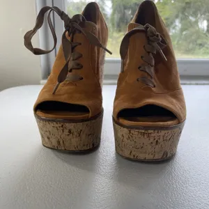 Gianvito Rossi Suede Cork Open Toe Lace Up Platform Shoes Orange/Beige Womens 37 thumbnail 15