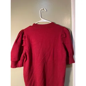 Women's Sz Small Short Puff Sleeve Sweater Crewneck Burgundy Red Viscose Stretch thumbnail 6