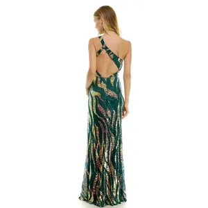 City‎ Studio Dress Juniors' Sequin One-Shoulder Slit Gown Size 11 Green Gold NWT thumbnail 2