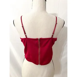 Red Lace Corset Crop Top – Zipper Back, Faux Leather Tie thumbnail 2