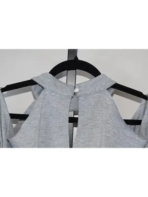 Edgy Gray Cold Shoulder Cutout Sweatshirt XXL Long Sleeve Top Distressed thumbnail 8