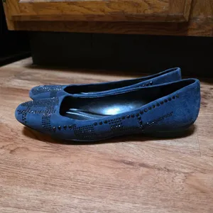 Donald Pliner Navy Suede Rhinestone Embellished Ballet Flats thumbnail 2