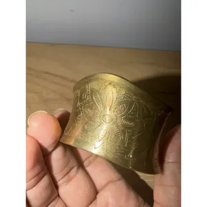 Vintage Hammered Brass Cuff Bracelet Asymmetrical Wide Boho Statement Floral thumbnail 6